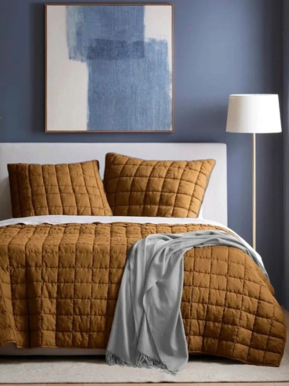 2 x Quince European Linen Box Quilted Euro Shams, Tobacco
